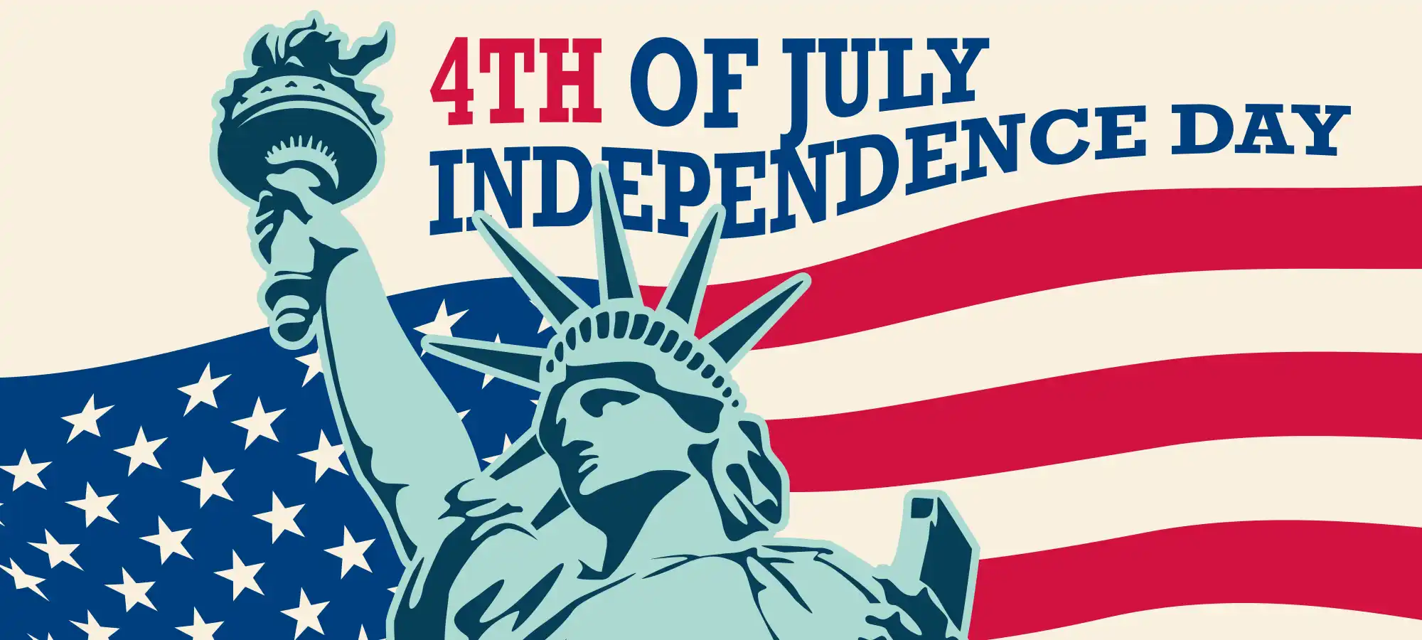 4th of July Independence Day with drawing of Statue of Liberty and US flag