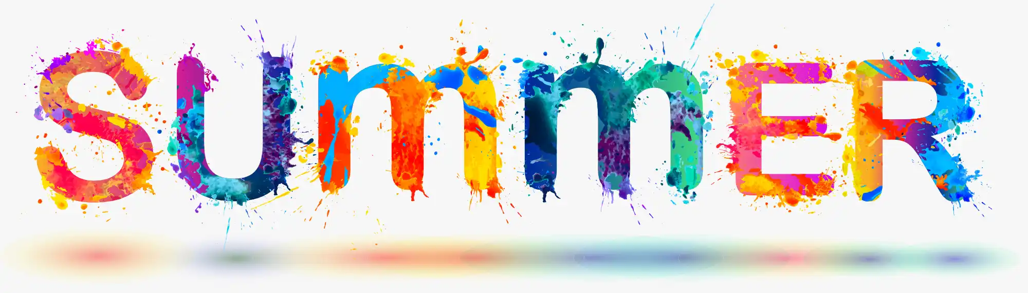 graphic text "Summer" in splashes of color